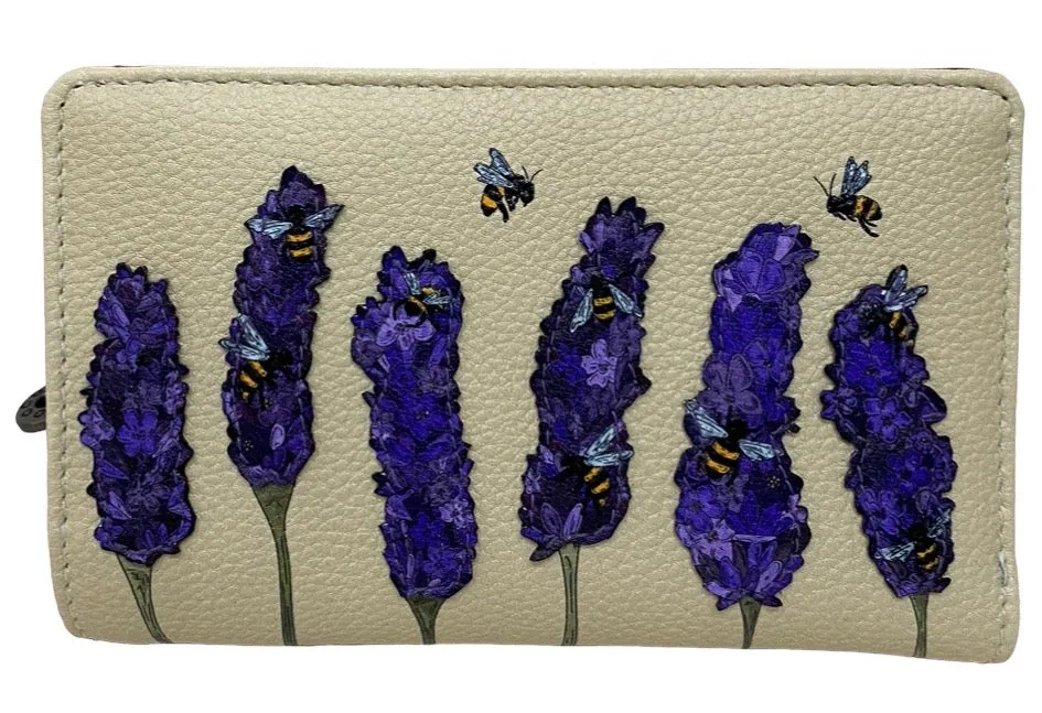 Yoshi Y1089 BEE 1 Black Bees Love Lavender Leather Zip Around Purse