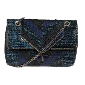 Zahara Patchwork Python Snake Shoulder Bag Lapis Chain Purse