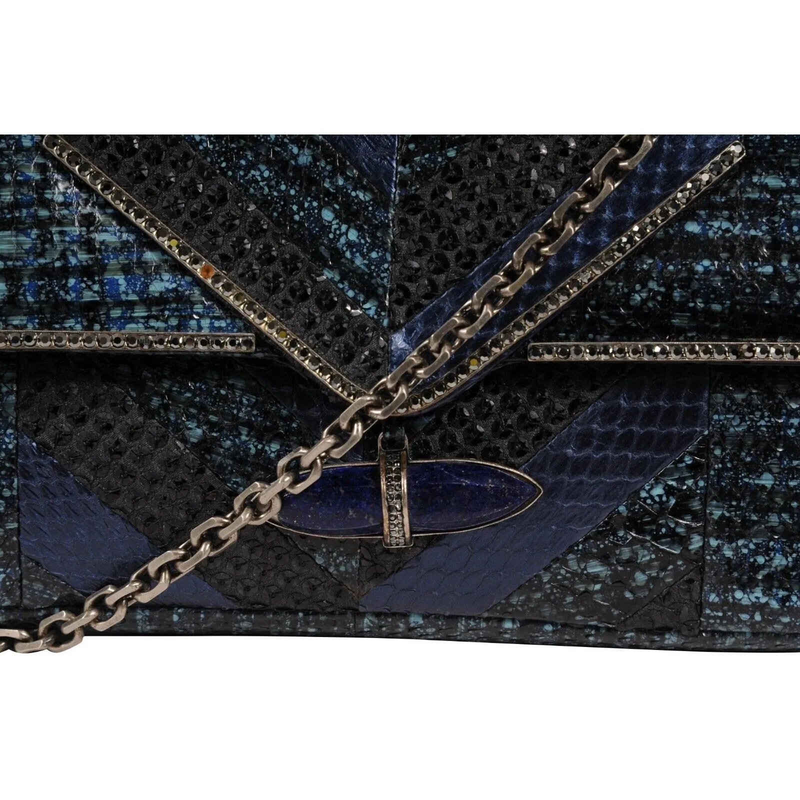 Zahara Patchwork Python Snake Shoulder Bag Lapis Chain Purse