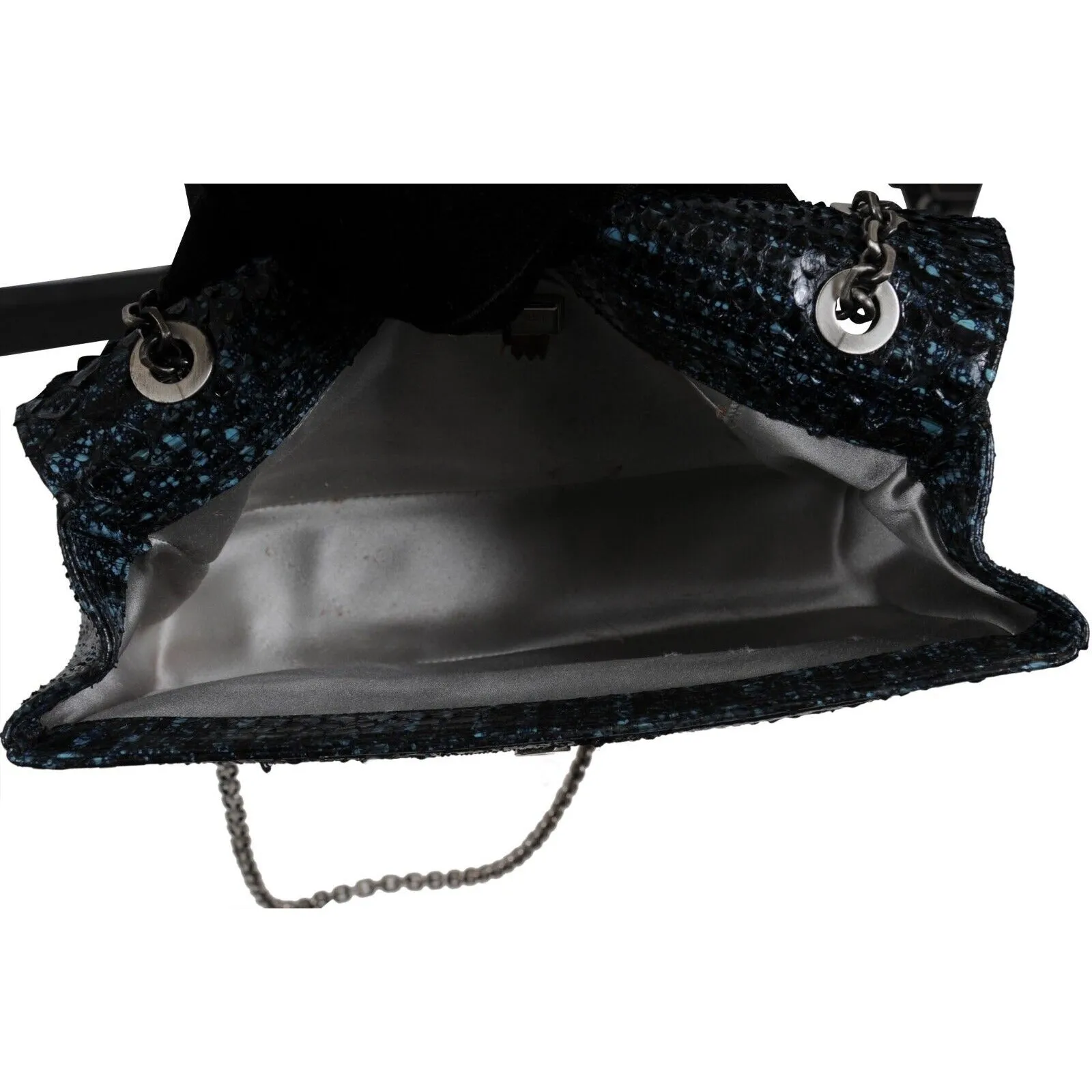 Zahara Patchwork Python Snake Shoulder Bag Lapis Chain Purse