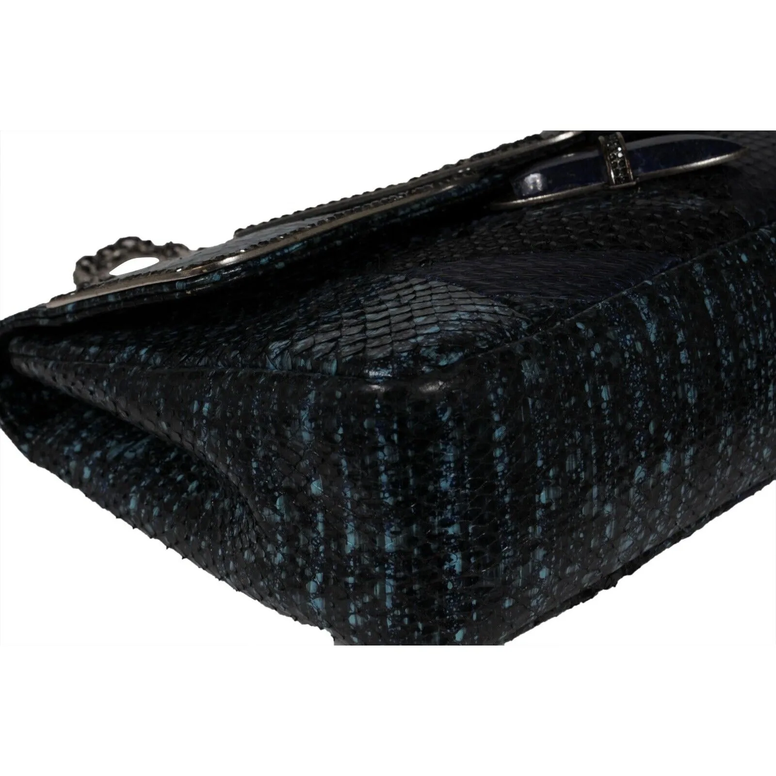 Zahara Patchwork Python Snake Shoulder Bag Lapis Chain Purse