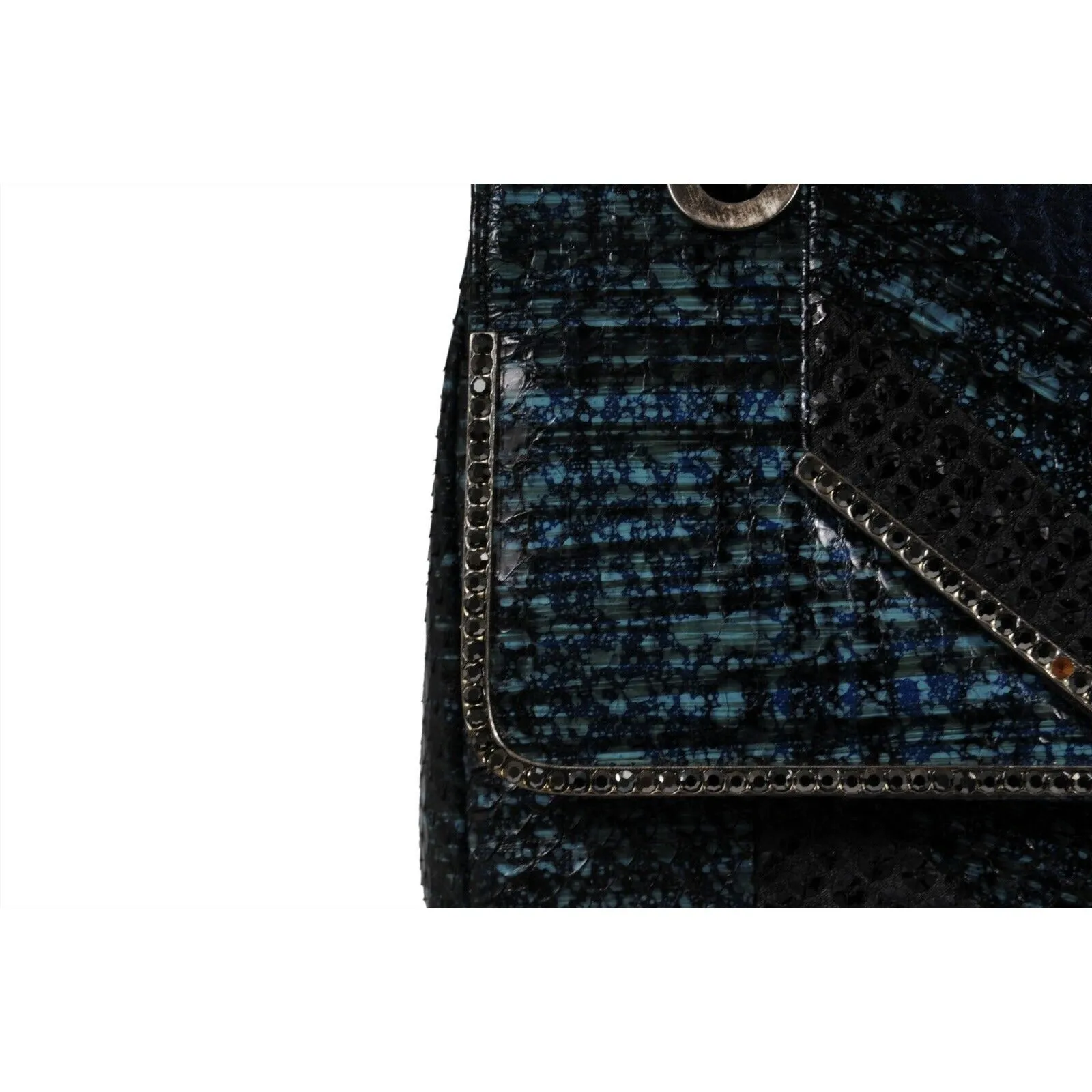 Zahara Patchwork Python Snake Shoulder Bag Lapis Chain Purse