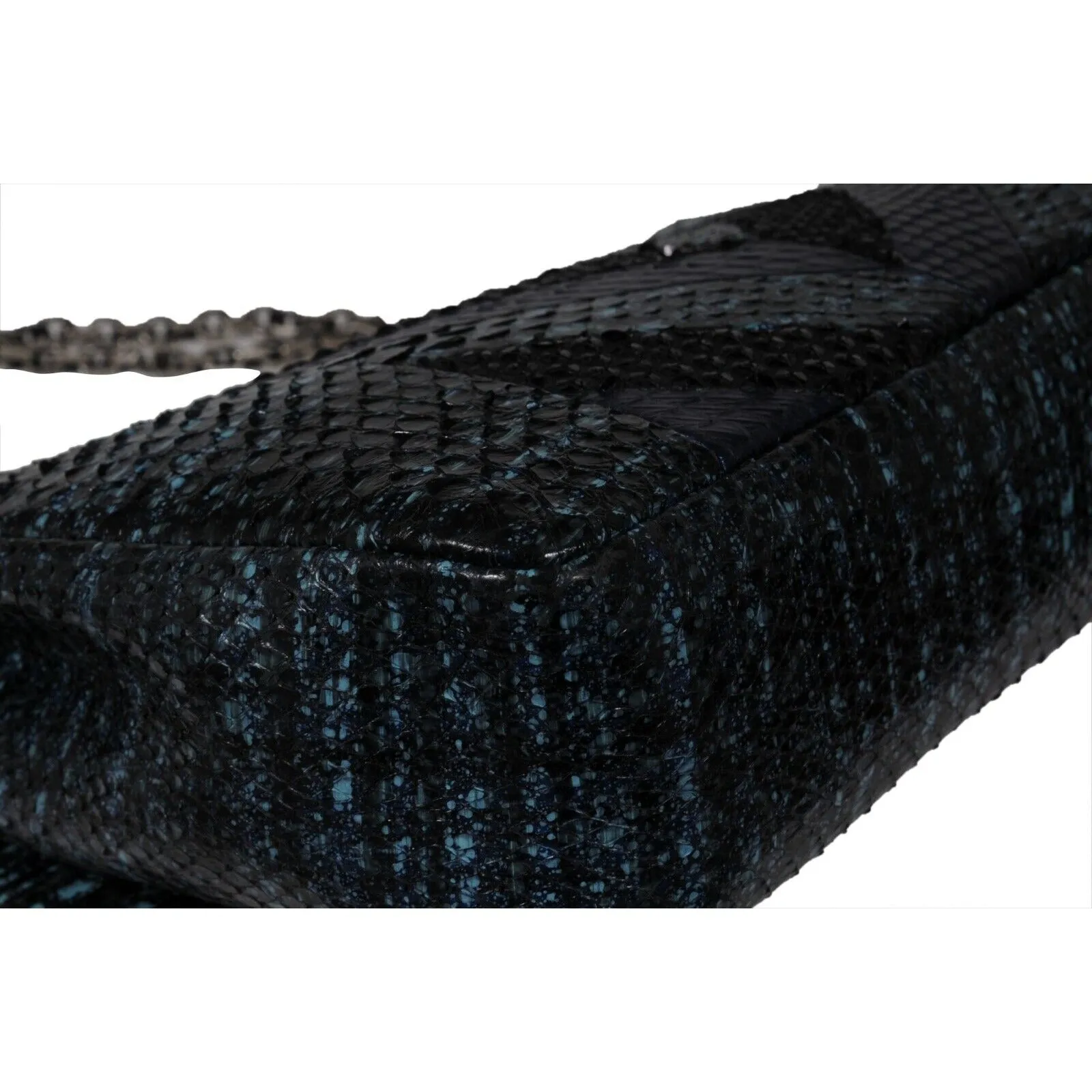 Zahara Patchwork Python Snake Shoulder Bag Lapis Chain Purse