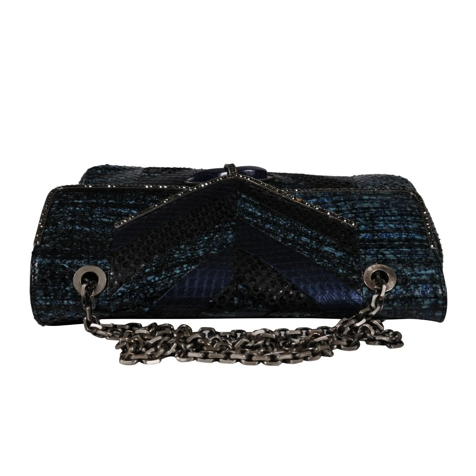 Zahara Patchwork Python Snake Shoulder Bag Lapis Chain Purse