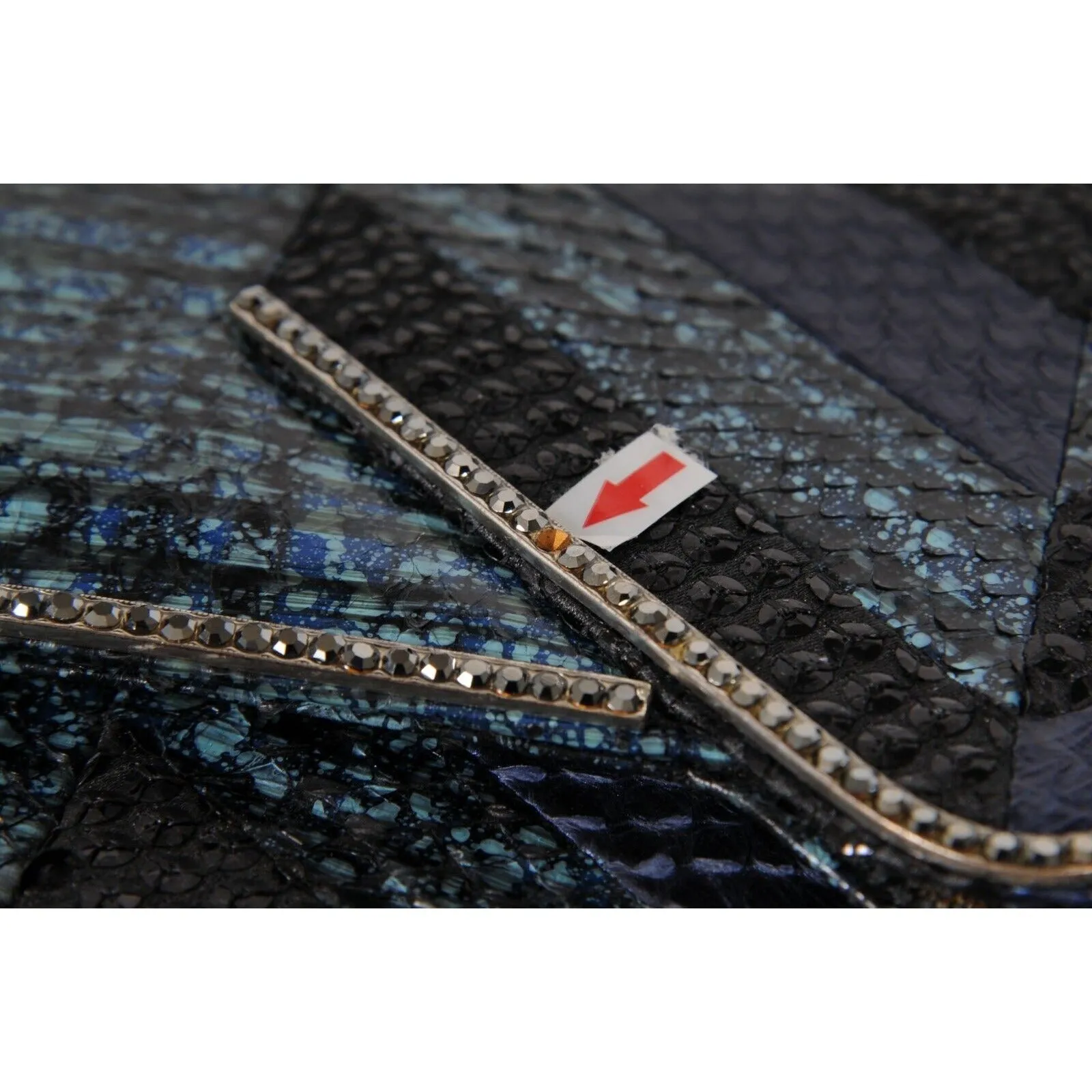 Zahara Patchwork Python Snake Shoulder Bag Lapis Chain Purse