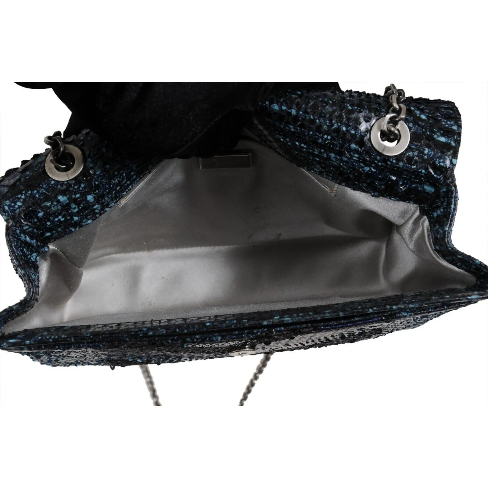 Zahara Patchwork Python Snake Shoulder Bag Lapis Chain Purse